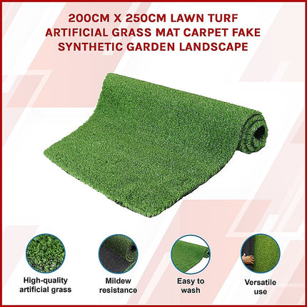 200cm x 250cm Lawn Turf Artificial Grass Mat Carpet Fake Synthetic Garden Landscape.