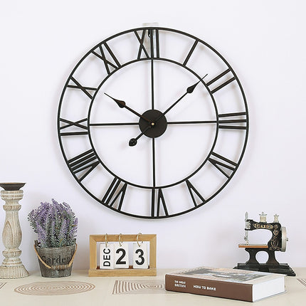 60cm Industrial Large Wall Clock, Round Metal Wall Clocks Roman Numerals Style.