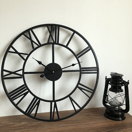 60cm Industrial Large Wall Clock, Round Metal Wall Clocks Roman Numerals Style.