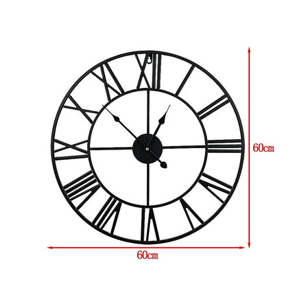 60cm Industrial Large Wall Clock, Round Metal Wall Clocks Roman Numerals Style.