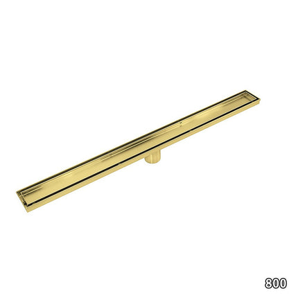 800mm Tile Insert Shower Bathroom Brushed Brass Grate Drain w/ Centre outlet Floor Waste.