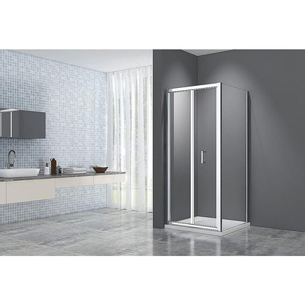 Adjustable 1300x800mm Single Door Corner Sliding Glass Shower Screen in Chrome.