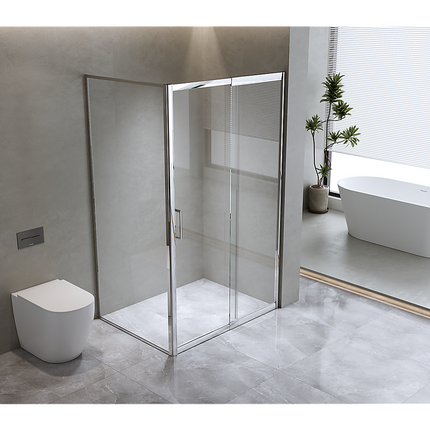 150mm Adjustable (2000x920mm) Single Door Corner Sliding Glass Shower Screen in Chrome.