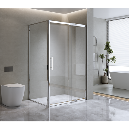 150mm Adjustable (2000x800mm) Single Door Corner Sliding Glass Shower Screen in Chrome.