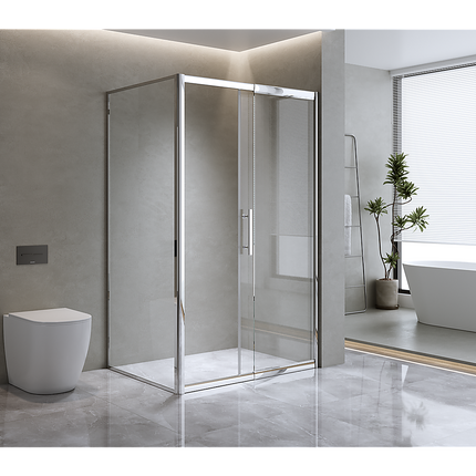 150mm Adjustable (2000x800mm) Single Door Corner Sliding Glass Shower Screen in Chrome.