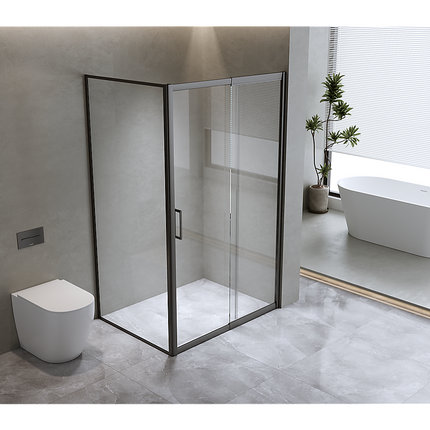 150mm Adjustable (1700x1010mm) Single Door Corner Sliding Glass Shower Screen in Black5.