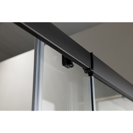 150mm Adjustable (2000x1010mm) Single Door Corner Sliding Glass Shower Screen in Black.
