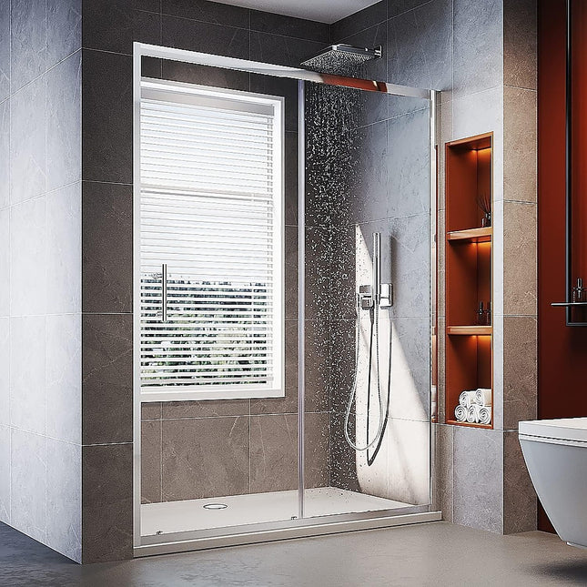140-150cm Adjustable Wall to Wall Sliding Glass Shower Door in Chrome.