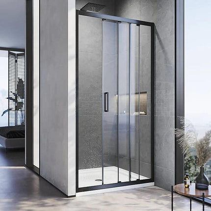 120-130cm Adjustable Wall to Wall Sliding Glass Shower Door in Black.