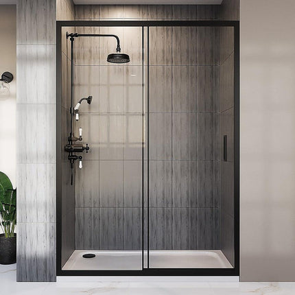 120-130cm Adjustable Wall to Wall Sliding Glass Shower Door in Black.