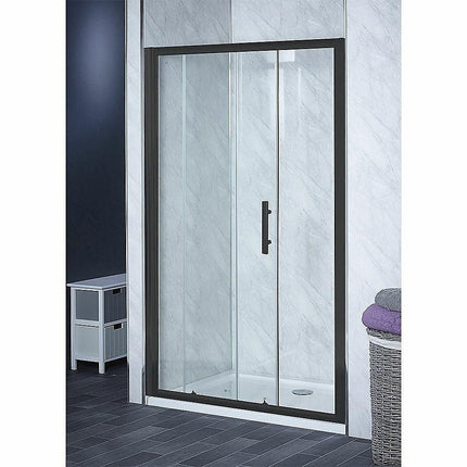 130-140cm Adjustable Wall to Wall Sliding Glass Shower Door in Black.