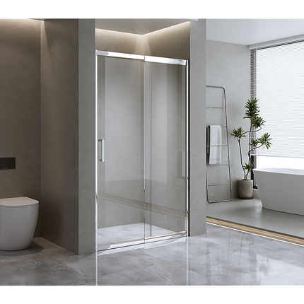 130-140cm Adjustable Wall to Wall Sliding Glass Shower Door in Chrome.