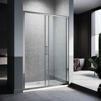 140-150cm Adjustable Wall to Wall Sliding Glass Shower Door in Chrome.