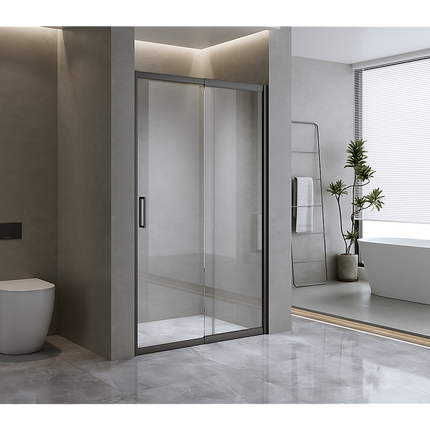 130-140cm Adjustable Wall to Wall Sliding Glass Shower Door in Black.