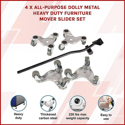 4 X All-purpose Dolly Metal Heavy Duty Furniture Mover Slider Set.