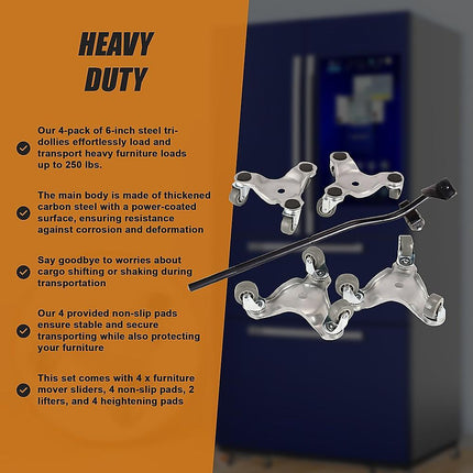 4 X All-purpose Dolly Metal Heavy Duty Furniture Mover Slider Set.