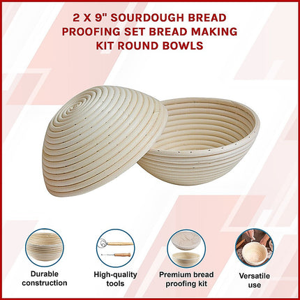 2 x 9" Sourdough Bread Proofing Set Bread Making Kit Round Bowls.