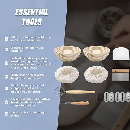 2 x 9" Sourdough Bread Proofing Set Bread Making Kit Round Bowls.