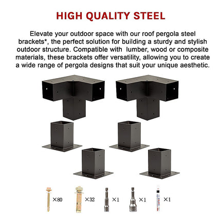 Roof Pergola Gazebo Shed Matte Black Steel Brackets DIY Kits.