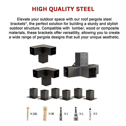 Roof Pergola Gazebo Shed Matte Black Steel Brackets DIY Kits.