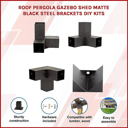 Roof Pergola Gazebo Shed Matte Black Steel Brackets DIY Kits.