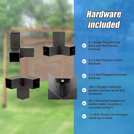 Roof Pergola Gazebo Shed Matte Black Steel Brackets DIY Kits.