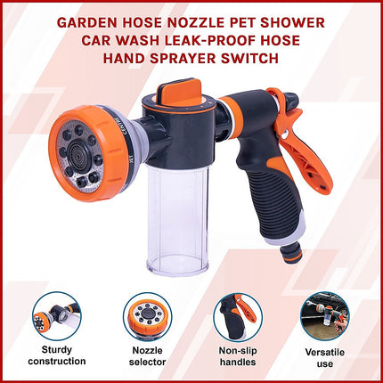 Garden Hose Nozzle Pet Shower Car Wash Leak-Proof Hose Hand Sprayer Switch.