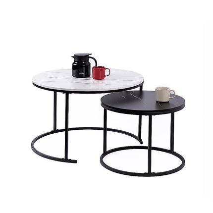 Set of 2 Coffee Table Round Marble Nesting Side End Table Furniture.