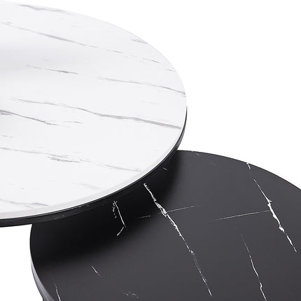 Set of 2 Coffee Table Round Marble Nesting Side End Table Furniture.