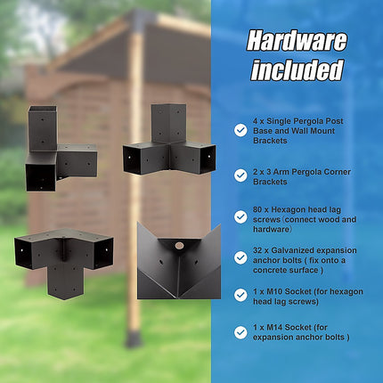 Roof Pergola Gazebo Shed Matte Black Steel Brackets and Black Screen DIY Kits.
