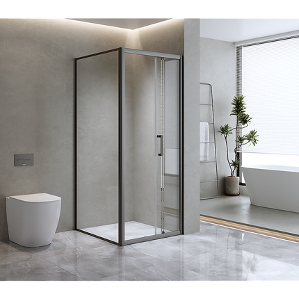 40mm Adjustable Contemporary Corner Sliding Black Shower Screen 86x92cm.