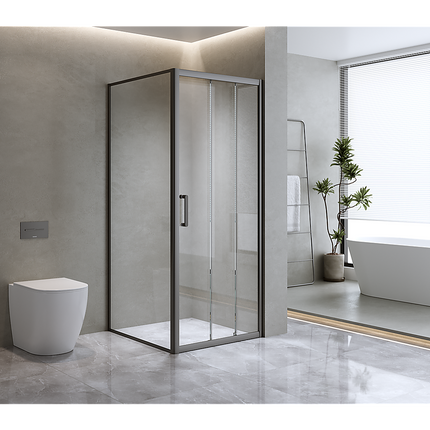 40mm Adjustable Contemporary Corner Sliding Black Shower Screen 90x92cm.