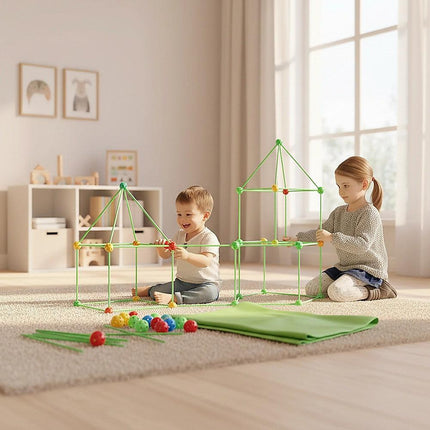 217pcs Kids Construction Fort Building Kit Castles 3D Play House Tent Toys.