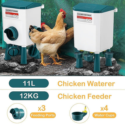 Chicken Feeder Water Food Treadle Poultry Feeding 12KG Large Capacity 11L.