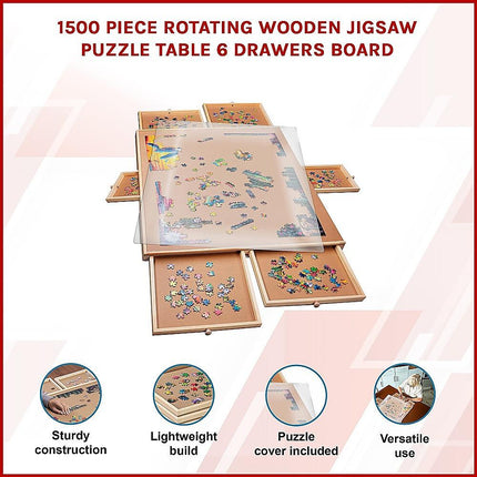 1500 Piece Rotating Wooden Jigsaw Puzzle Table 6 Drawers Board.