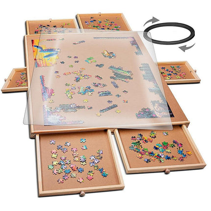 1500 Piece Rotating Wooden Jigsaw Puzzle Table 6 Drawers Board.