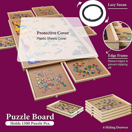 1500 Piece Rotating Wooden Jigsaw Puzzle Table 6 Drawers Board.