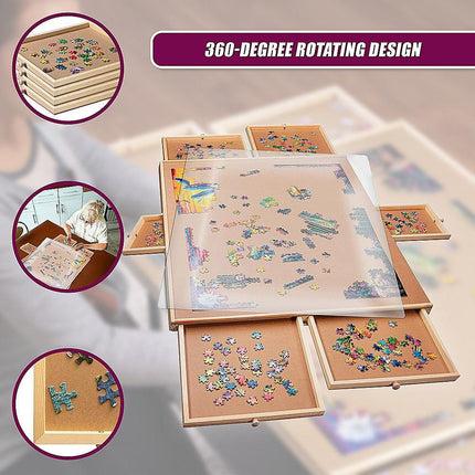 1500 Piece Rotating Wooden Jigsaw Puzzle Table 6 Drawers Board.