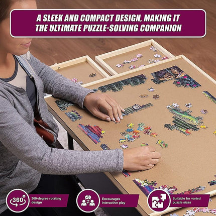 1500 Piece Rotating Wooden Jigsaw Puzzle Table 6 Drawers Board.
