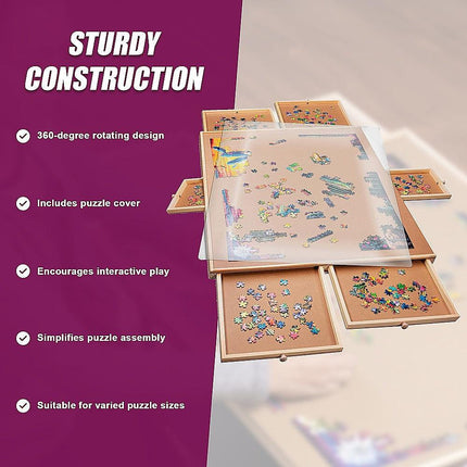 1500 Piece Rotating Wooden Jigsaw Puzzle Table 6 Drawers Board.