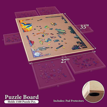 1500 Piece Rotating Wooden Jigsaw Puzzle Table 6 Drawers Board.