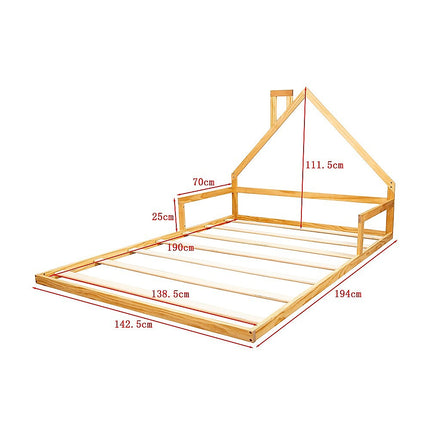 Pine Wood Floor Bed House Frame for Kids and Toddlers.