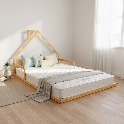 Pine Wood Floor Bed House Frame for Kids and Toddlers.