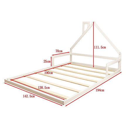 Pine Wood Floor Bed House Frame for Kids and Toddlers.