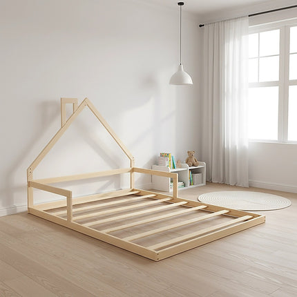 Pine Wood Floor Bed House Frame for Kids and Toddlers.