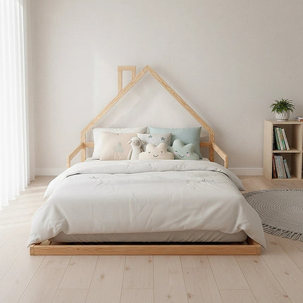 Pine Wood Floor Bed House Frame for Kids and Toddlers.