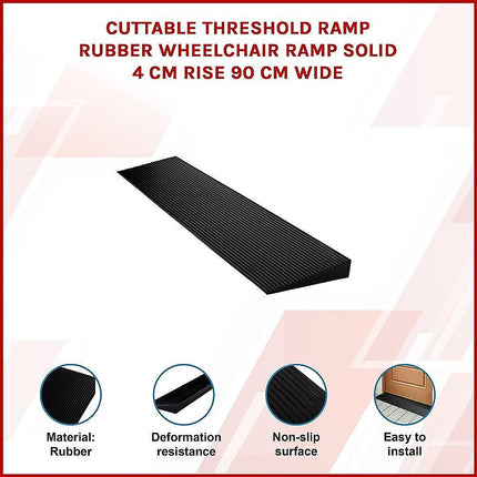 Cuttable Threshold Ramp Rubber Wheelchair Ramp Solid 4 cm Rise 90 cm Wide.