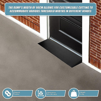 Cuttable Threshold Ramp Rubber Wheelchair Ramp Solid 4 cm Rise 90 cm Wide.