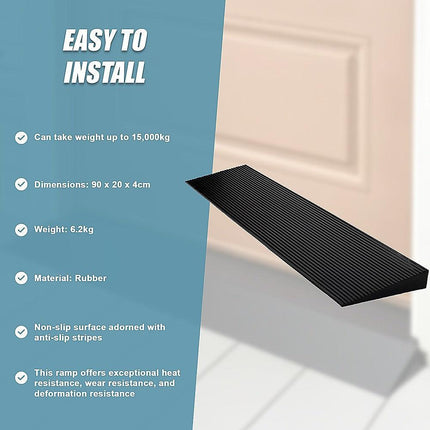 Cuttable Threshold Ramp Rubber Wheelchair Ramp Solid 4 cm Rise 90 cm Wide.