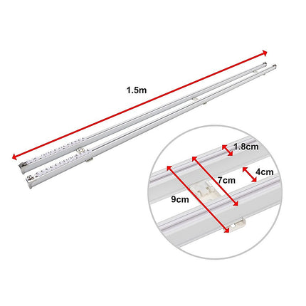 1.5m Double Curtain Tracks Aluminium Rail & Brackets For Both Curtain and Sheer with ceiling and wall accessories.